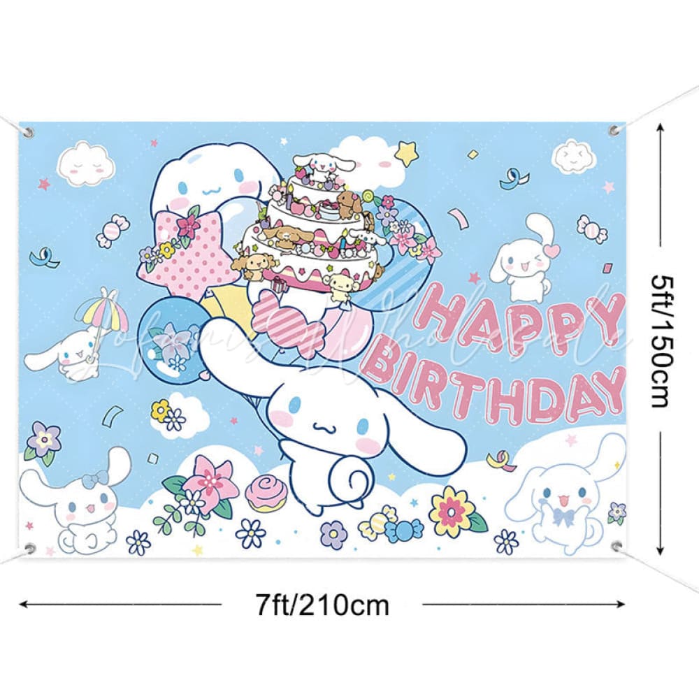 (7 Day Delivery) Blue Sanrio Cinnamoroll Dog Happy Birthday Backdrop For Kids