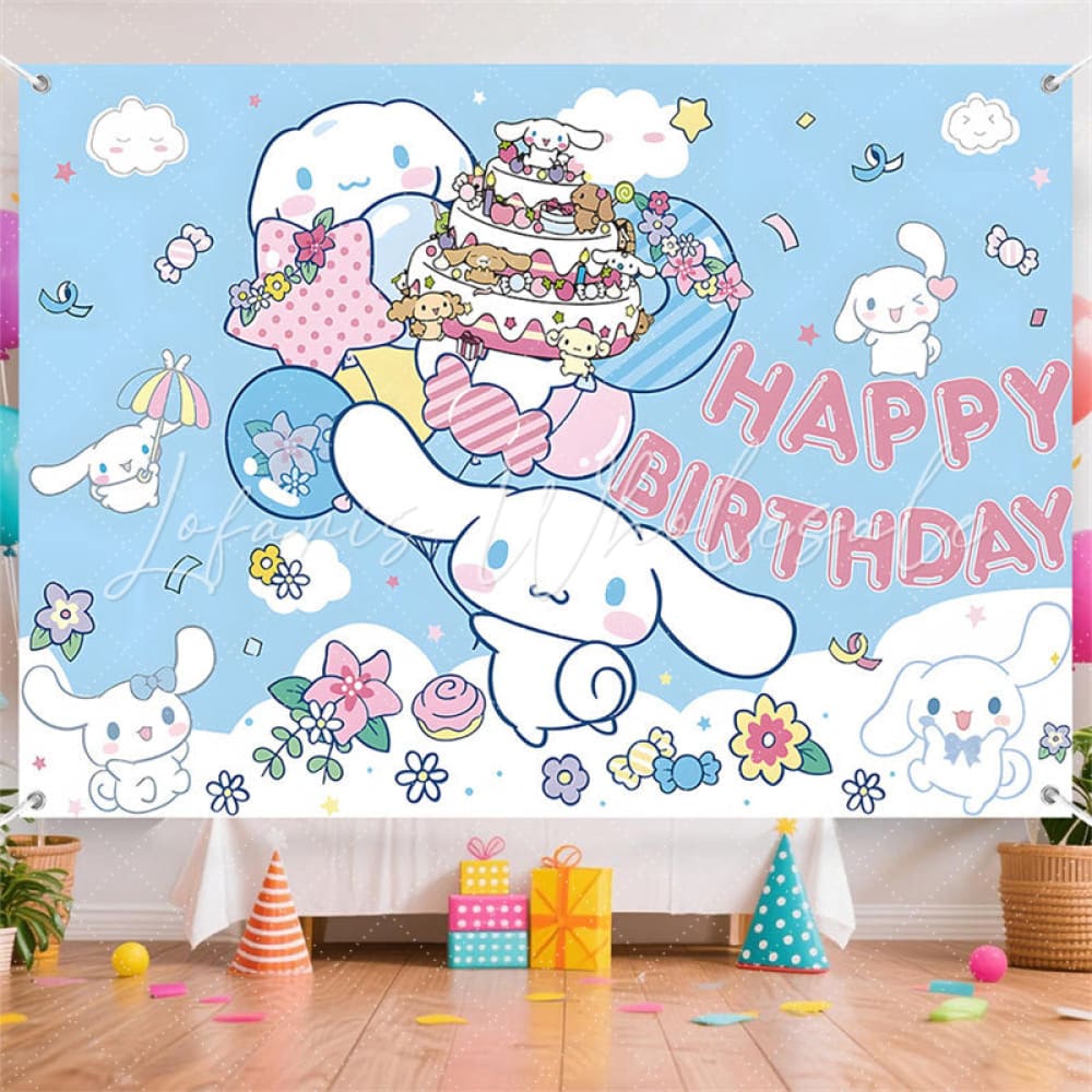 (7 Day Delivery) Blue Sanrio Cinnamoroll Dog Happy Birthday Backdrop For Kids