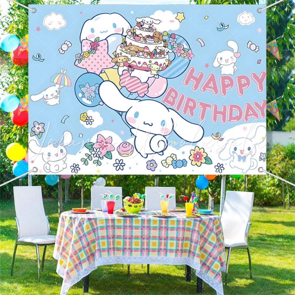 (7 Day Delivery) Blue Sanrio Cinnamoroll Dog Happy Birthday Backdrop For Kids