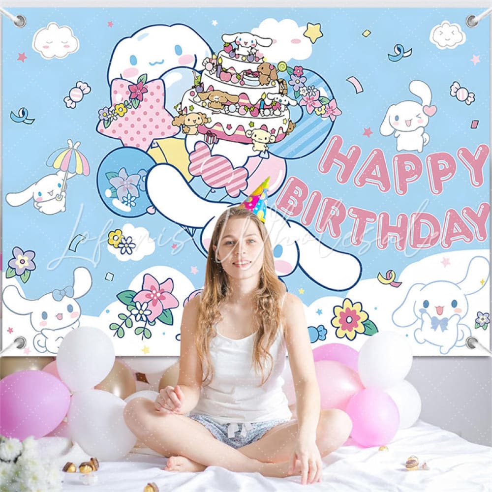 (7 Day Delivery) Blue Sanrio Cinnamoroll Dog Happy Birthday Backdrop For Kids