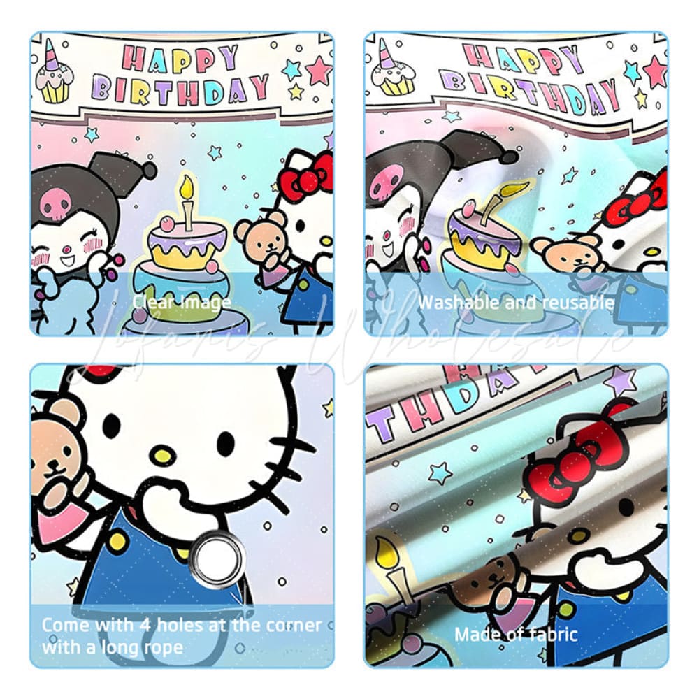 (7 Day Delivery) Cartoon Sanrio Hello Kitty Kuromi Happy Birthday Backdrop