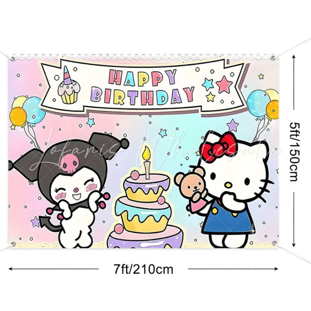 (7 Day Delivery) Cartoon Sanrio Hello Kitty Kuromi Happy Birthday Backdrop