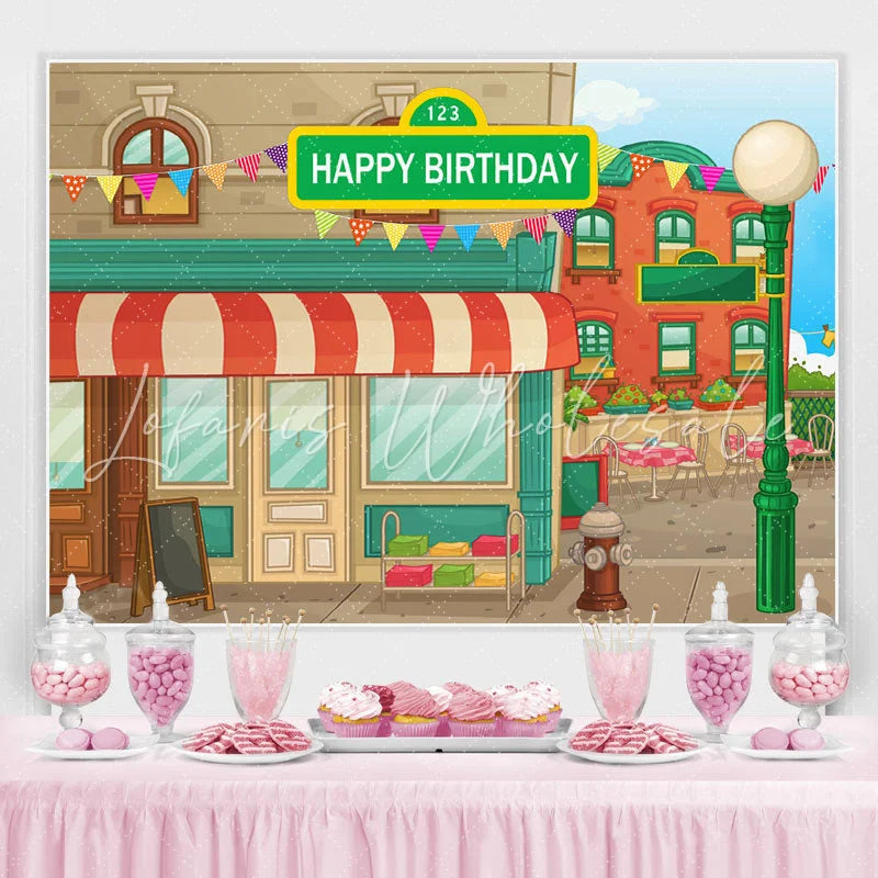 (7 Day Delivery) Lofaris Animated House Street Birthday Backdrop for Decor