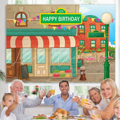 (7 Day Delivery) Lofaris Animated House Street Birthday Backdrop for Decor