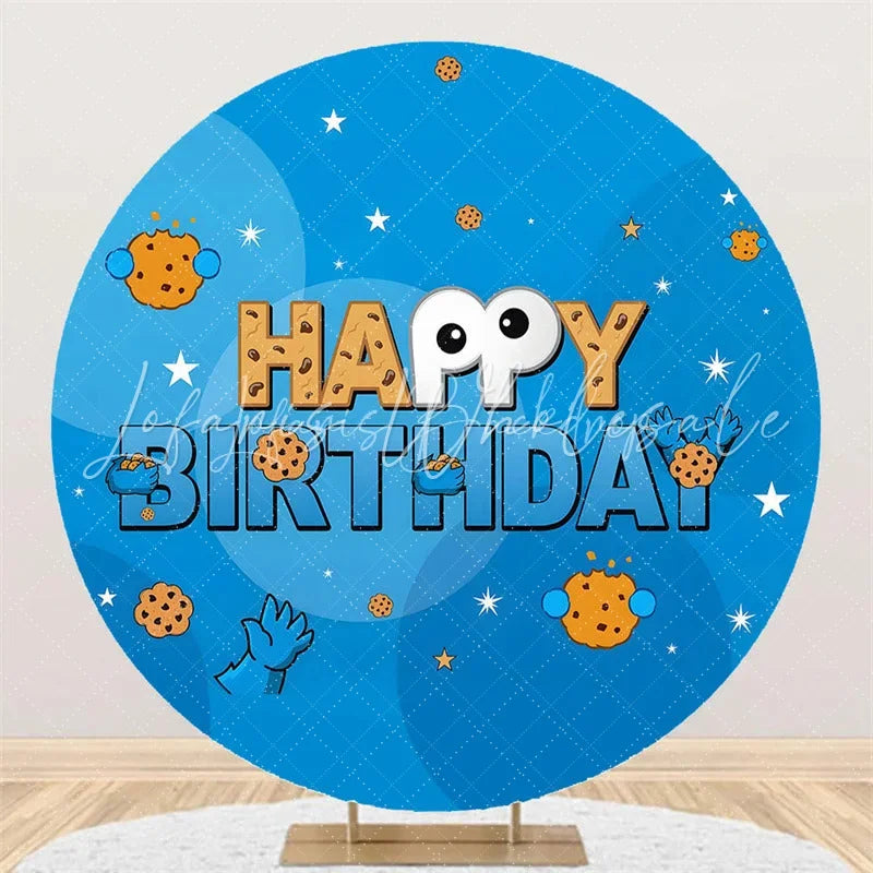 (7 Day Delivery) Lofaris Blue Cookie Happy Birthday Round Backdrop for Boy