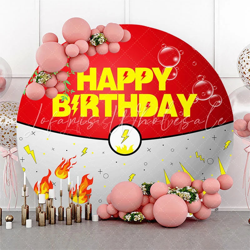 (7 Day Delivery) Lofaris Red White Genius Ball Happy Birthday Round Backdrop