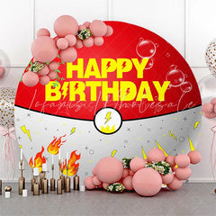 (7 Day Delivery) Lofaris Red White Genius Ball Happy Birthday Round Backdrop