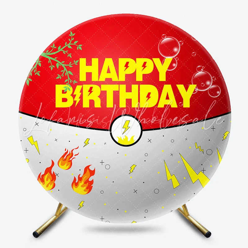 (7 Day Delivery) Lofaris Red White Genius Ball Happy Birthday Round Backdrop