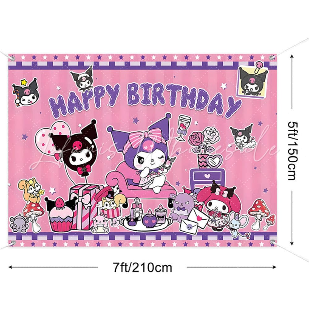 (7 Day Delivery) Pink Stars Evil Kuromi Cartoon Sanrio Happy Birthday Backdrop