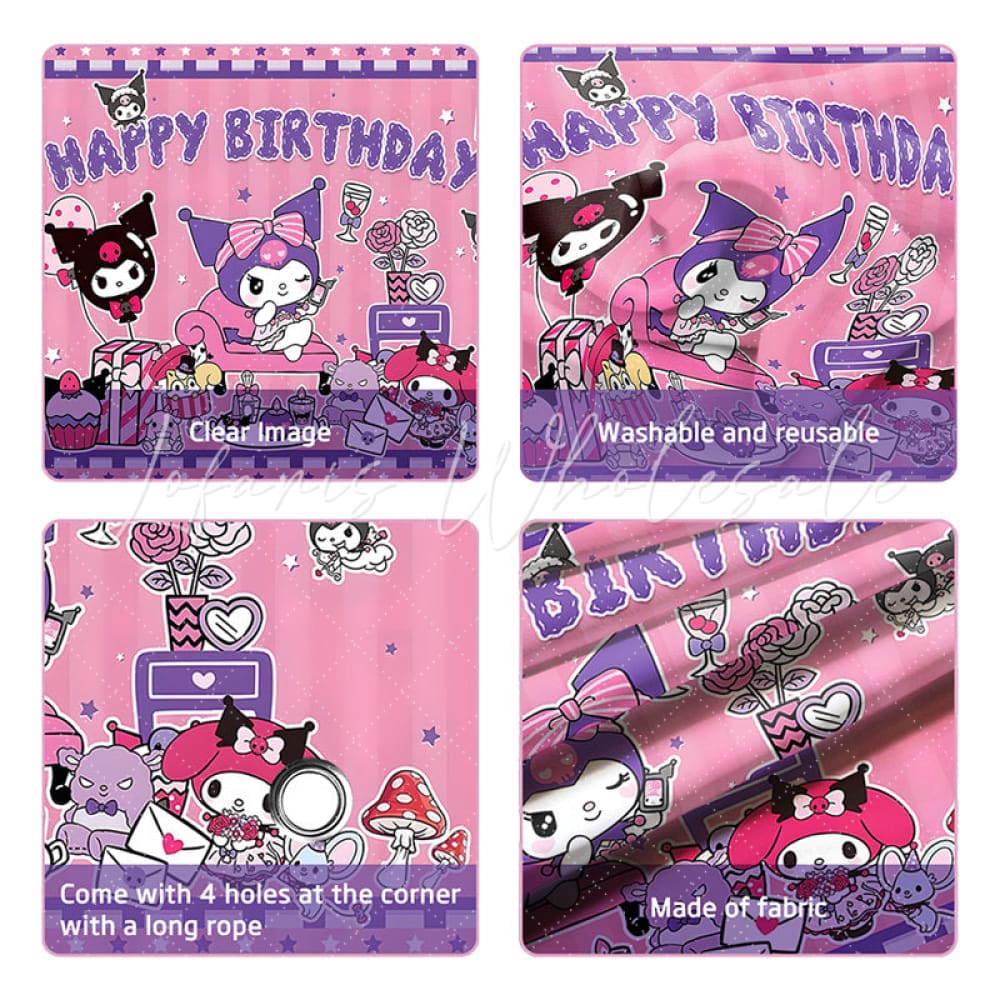 (7 Day Delivery) Pink Stars Evil Kuromi Cartoon Sanrio Happy Birthday Backdrop