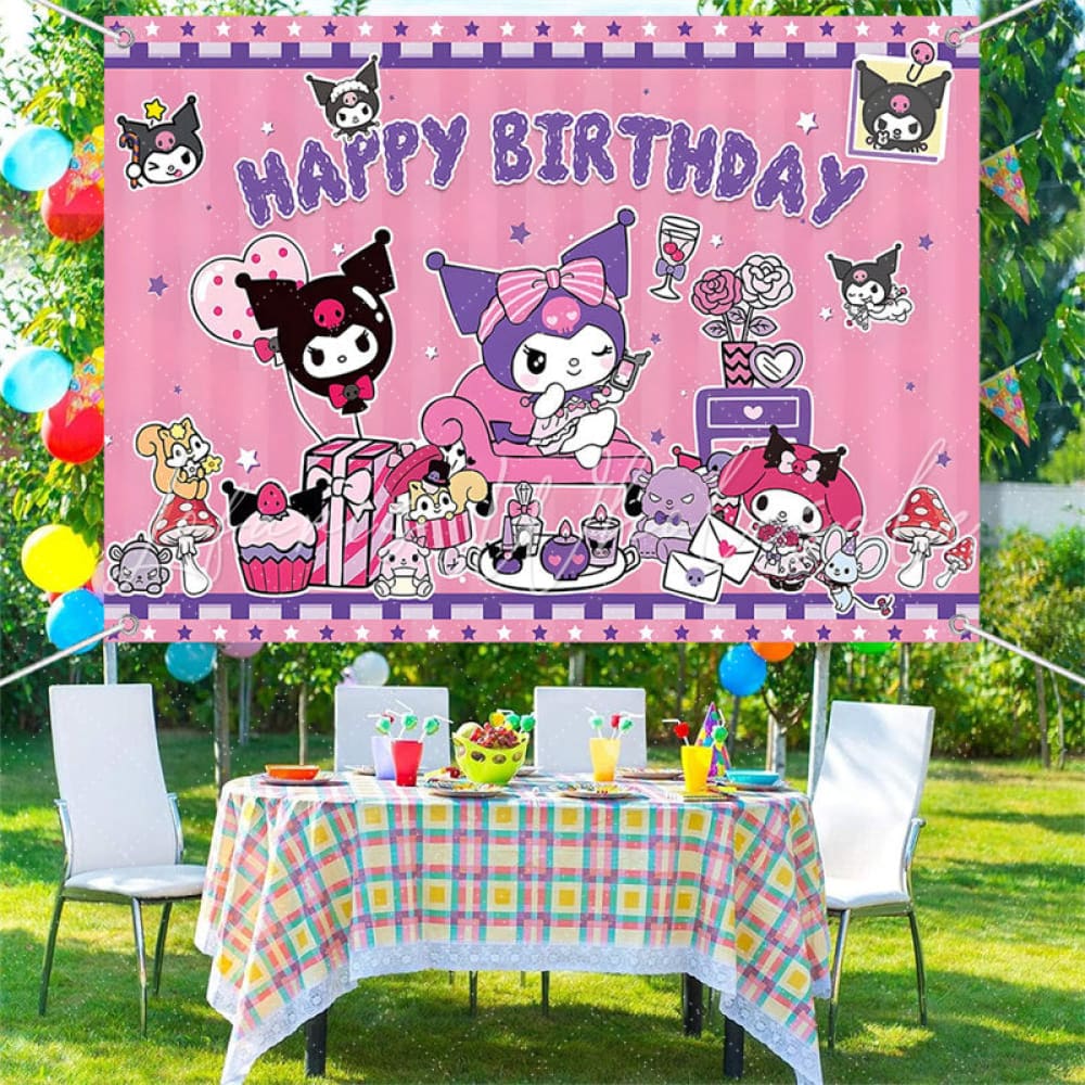 (7 Day Delivery) Pink Stars Evil Kuromi Cartoon Sanrio Happy Birthday Backdrop