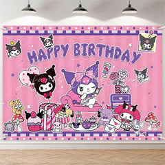 (7 Day Delivery) Pink Stars Evil Kuromi Cartoon Sanrio Happy Birthday Backdrop