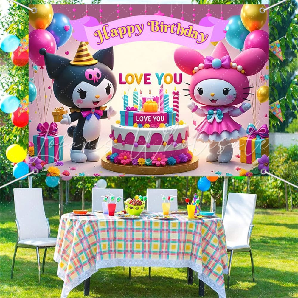 (7 Day Delivery) Sanrio Kuromi My Melody Love You Happy Birthday Backdrop