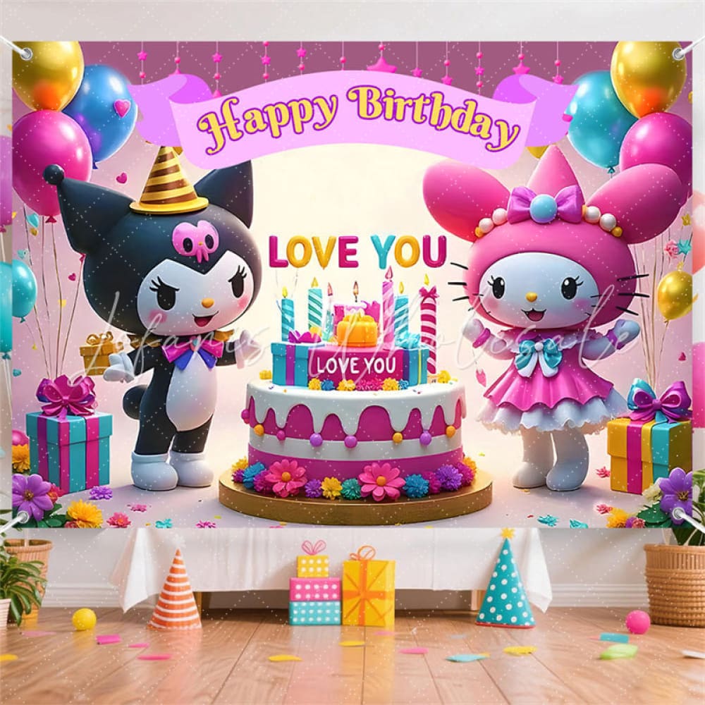 (7 Day Delivery) Sanrio Kuromi My Melody Love You Happy Birthday Backdrop