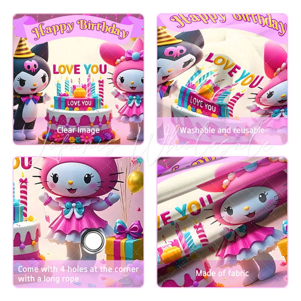 (7 Day Delivery) Sanrio Kuromi My Melody Love You Happy Birthday Backdrop