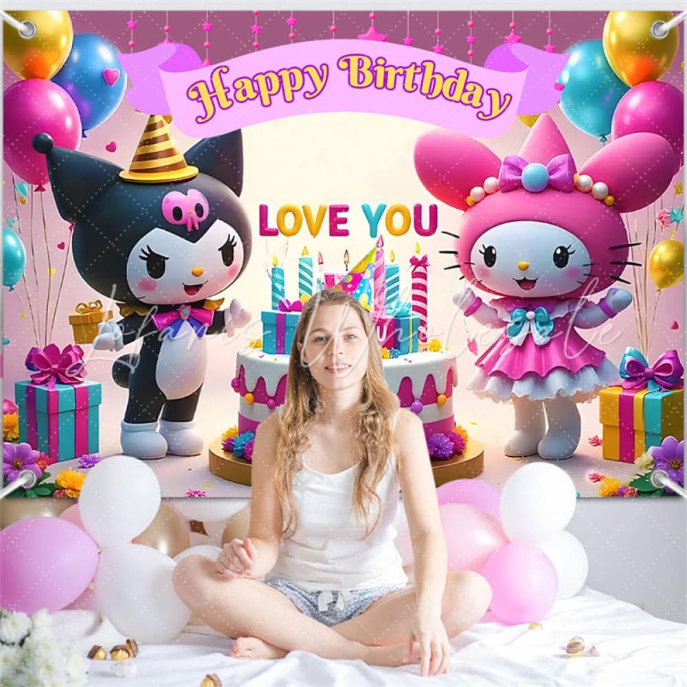 (7 Day Delivery) Sanrio Kuromi My Melody Love You Happy Birthday Backdrop