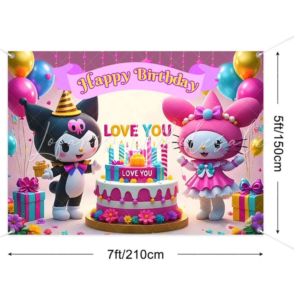 (7 Day Delivery) Sanrio Kuromi My Melody Love You Happy Birthday Backdrop