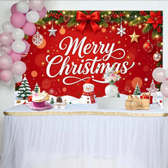 Lofaris Vibrant Red Merry Christmas Backdrop with Snowman and Pine Garland, Festive Holiday Party Background for Winter Photoshoot