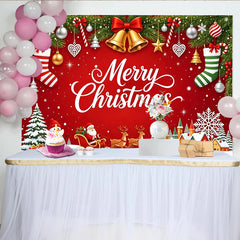 Lofaris Merry Christmas Backdrop with Santa, Snowman and Reindeer, Festive Winter Village Scene for Holiday Party Decor
