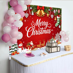 Lofaris Merry Christmas Backdrop with Santa, Snowman and Reindeer, Festive Winter Village Scene for Holiday Party Decor