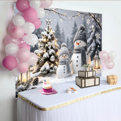 Lofaris Snowman Christmas Backdrop with Snowy Tree and Warm Lights, Winter Wonderland Photography Background for Holiday Party Decor