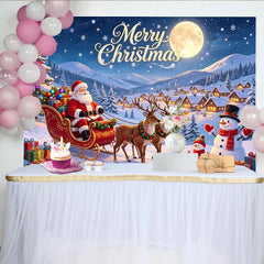 Lofaris Snowy Christmas Village Backdrop with Santa Claus, Reindeer and Snowmen, Winter Wonderland Background for Holiday Party Decor