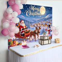 Lofaris Snowy Christmas Village Backdrop with Santa Claus, Reindeer and Snowmen, Winter Wonderland Background for Holiday Party Decor