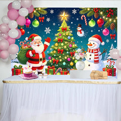 Lofaris Cartoon Santa Claus and Snowman Christmas Backdrop, Winter Wonderland Background for Holiday Party Decoration and Photoshoot