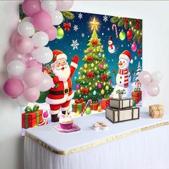 Lofaris Cartoon Santa Claus and Snowman Christmas Backdrop, Winter Wonderland Background for Holiday Party Decoration and Photoshoot