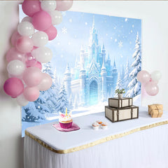 Lofaris Icy Blue Winter Castle Photography Backdrop with Snowflakes, Enchanting Studio Background for Fairy Tale Photoshoot