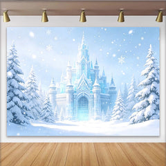Lofaris Icy Blue Winter Castle Photography Backdrop with Snowflakes, Enchanting Studio Background for Fairy Tale Photoshoot