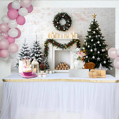 Lofaris Festive Christmas Fireplace Backdrop with Snow Trees and Reindeer, Elegant Winter Holiday Background for Family Photos and Party