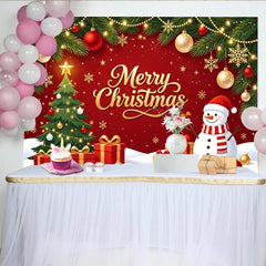 Lofaris Vibrant Merry Christmas Backdrop with Snowman, Tree and Gifts, Festive Holiday Background for Winter Party Decor and Photoshoot