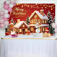 Lofaris Festive Gingerbread Christmas Backdrop with Snow and Lights, Cozy Winter Wonderland Background for Holiday Party Decor