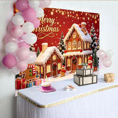 Lofaris Festive Gingerbread Christmas Backdrop with Snow and Lights, Cozy Winter Wonderland Background for Holiday Party Decor