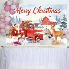Lofaris Merry Christmas Santa Claus Red Truck Holiday Backdrop, Snowy Winter Scene Background for Festive Decor