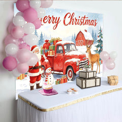 Lofaris Merry Christmas Santa Claus Red Truck Holiday Backdrop, Snowy Winter Scene Background for Festive Decor