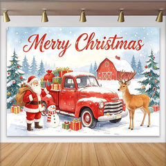 Lofaris Merry Christmas Santa Claus Red Truck Holiday Backdrop, Snowy Winter Scene Background for Festive Decor