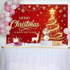 Lofaris Red Golden Merry Christmas and Happy New Year Backdrop, Festive Glitter Background for Winter Holiday Party Decor