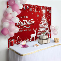 Lofaris Red Sparkling Christmas and New Year Backdrop, Festive Winter Wonderland Background for Party Decor and Photoshoot