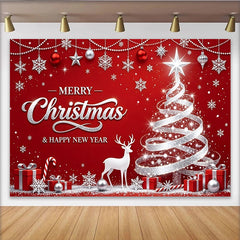 Lofaris Red Sparkling Christmas and New Year Backdrop, Festive Winter Wonderland Background for Party Decor and Photoshoot