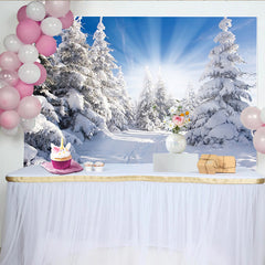 Lofaris Snowy Winter Forest Photography Backdrop with Pine Trees and Sun Rays, Beautiful Studio Background for Portrait Photoshoot