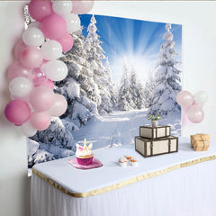 Lofaris Snowy Winter Forest Photography Backdrop with Pine Trees and Sun Rays, Beautiful Studio Background for Portrait Photoshoot