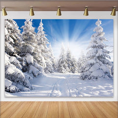 Lofaris Snowy Winter Forest Photography Backdrop with Pine Trees and Sun Rays, Beautiful Studio Background for Portrait Photoshoot