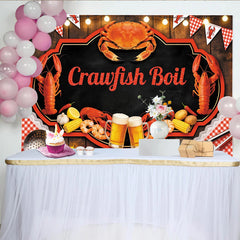 Lofaris Rustic Wood Crawfish Boil Backdrop for Summer Party, Red Gingham Seafood Feast Banner for Picnic Decor