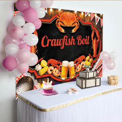 Lofaris Rustic Wood Crawfish Boil Backdrop for Summer Party, Red Gingham Seafood Feast Banner for Picnic Decor