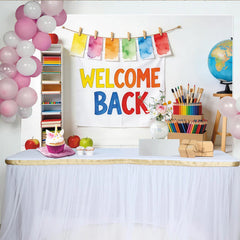 Lofaris Colorful Welcome Back to School Backdrop with Rainbow Pencils, Classroom Theme Background for First Day Photography