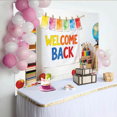 Lofaris Colorful Welcome Back to School Backdrop with Rainbow Pencils, Classroom Theme Background for First Day Photography