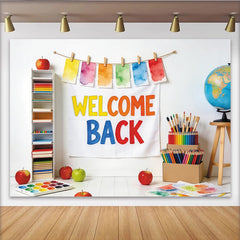 Lofaris Colorful Welcome Back to School Backdrop with Rainbow Pencils, Classroom Theme Background for First Day Photography
