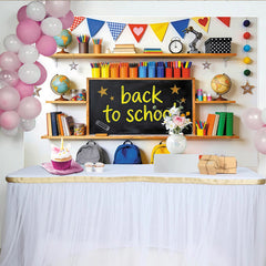 Lofaris Back to School Blackboard Backdrop with Books and Pencils, Colorful Classroom Shelf Background for Student Photography